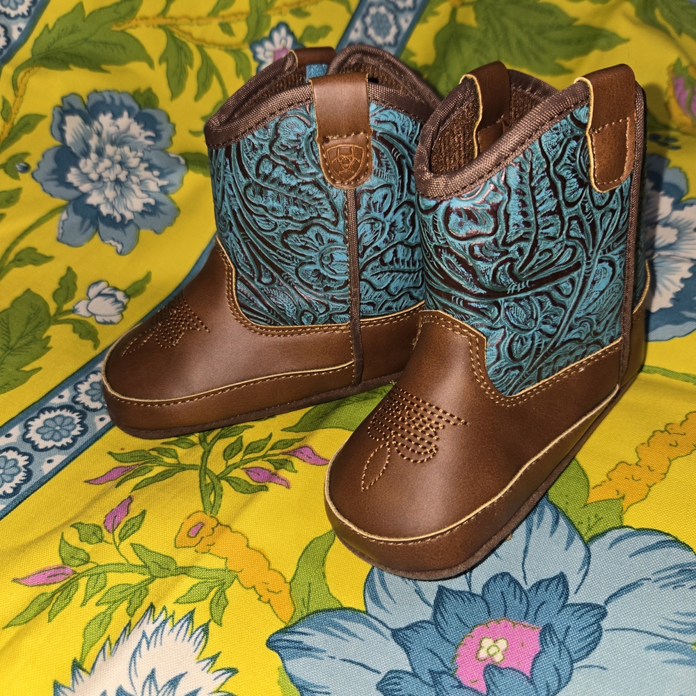 Ariat Lil' Stompers Cattle Drive Infant Boots Size 3 Blue Cowboy Baby Boots